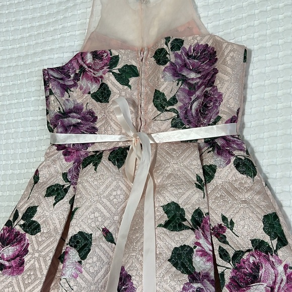 Rare Editions Pink/Purple Floral Metallic Box Pleat Dress - Picture 12 of 12